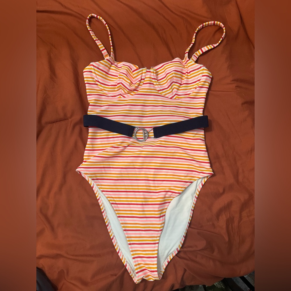 Aerie Striped One Piece with Belt- size large